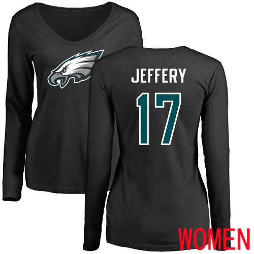 Women NFL Philadelphia Eagles #17 Alshon Jeffery Black Name and Number Logo Slim Fit Long Sleeve->nfl t-shirts->Sports Accessory